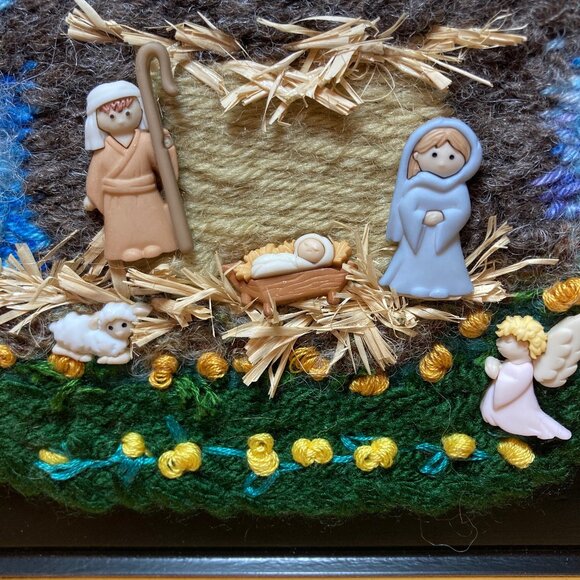 Framed Handmade Nativity Knit One of a Kind - Picture 4 of 7